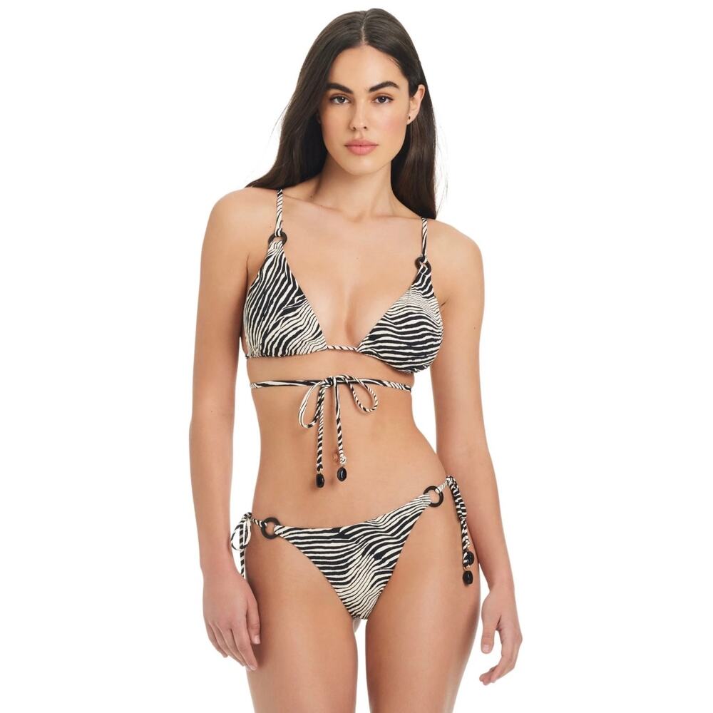 Red Carter Triangle Bikini Top Size Medium High Contrast Zebra Print NEW